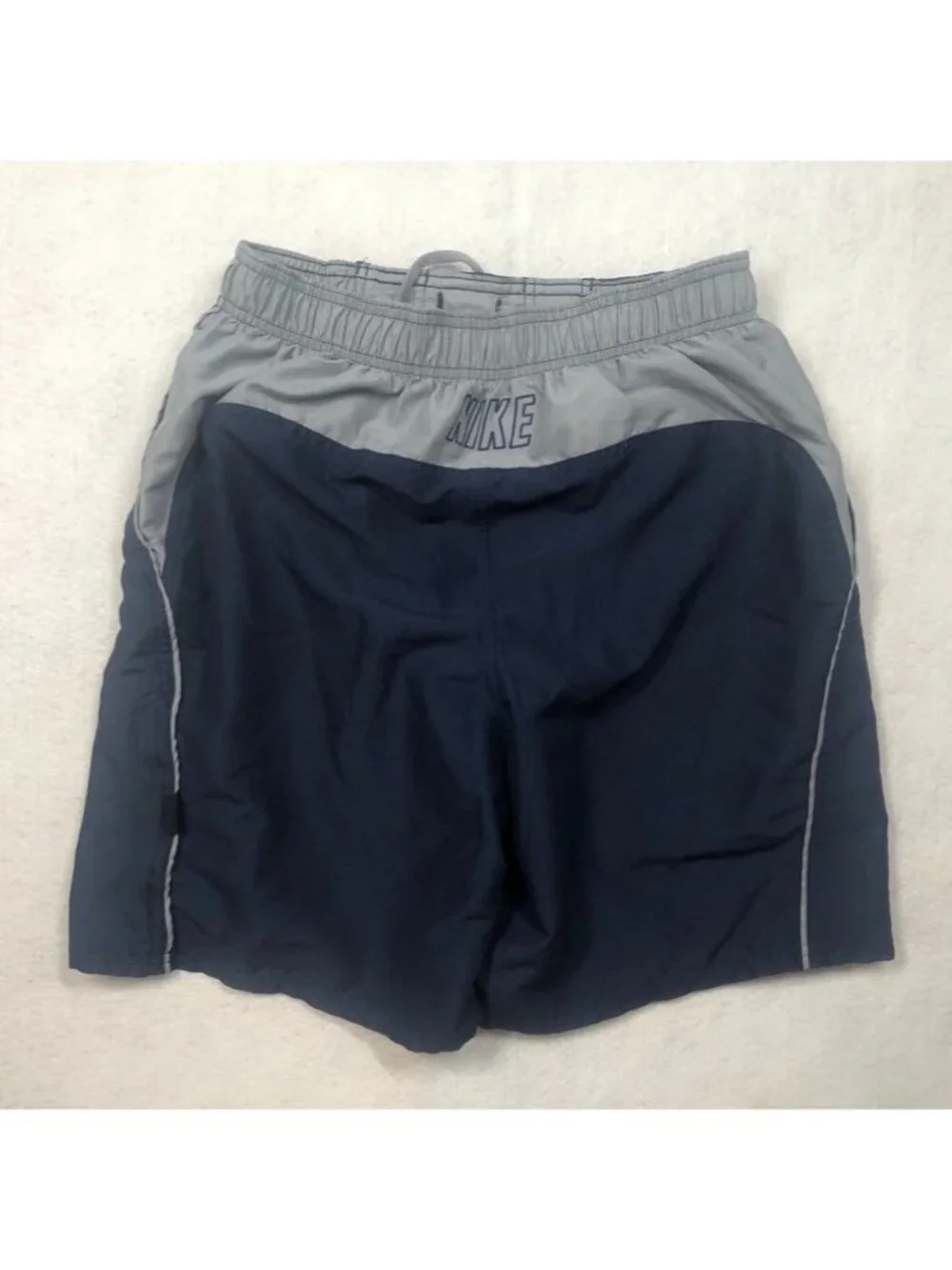 Nike Swim Trunks Navy Blue Gray Shorts Lined Elastic Waist Drawstring Mens Small